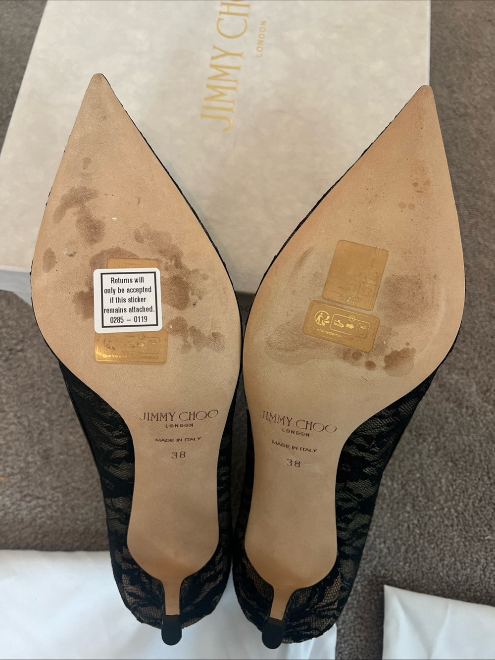Jimmy Choo Black Lace Love Pointed Toe Pumps Size 38 - Picture 9 of 16